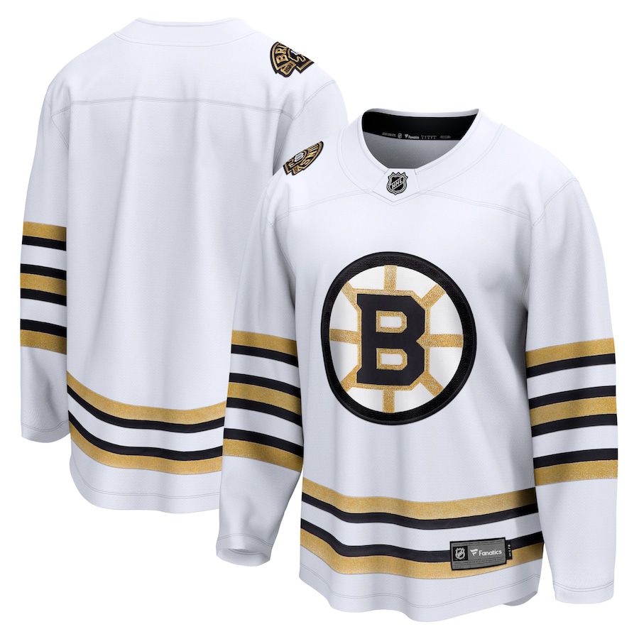 Men Boston Bruins Fanatics Branded White 100th Anniversary Premier Breakaway NHL Jersey->->NHL Jersey